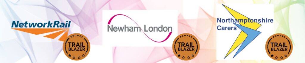 Successful Bronze Trailblazers: Network Rail, Newham London, Northamptonshire Carers logos