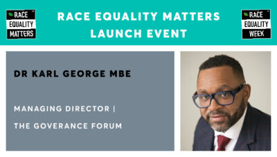 Dr Karl George speaking at the race equality matters launch event