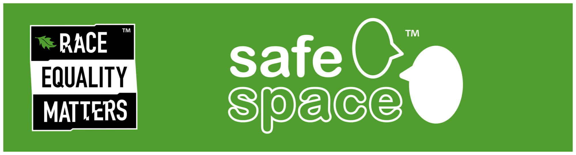 Safe Space logo, white lettering with green background