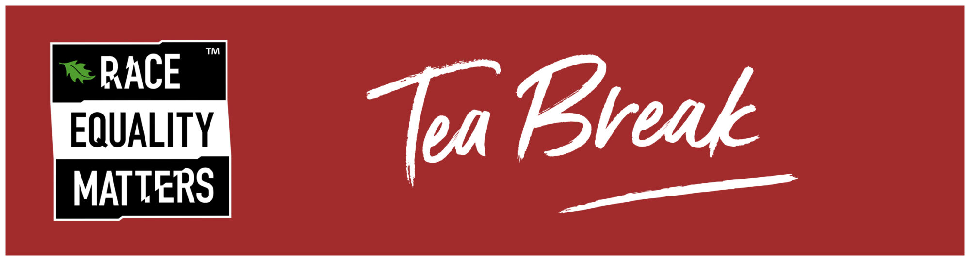 Tea Break logo, white lettering with reddish background